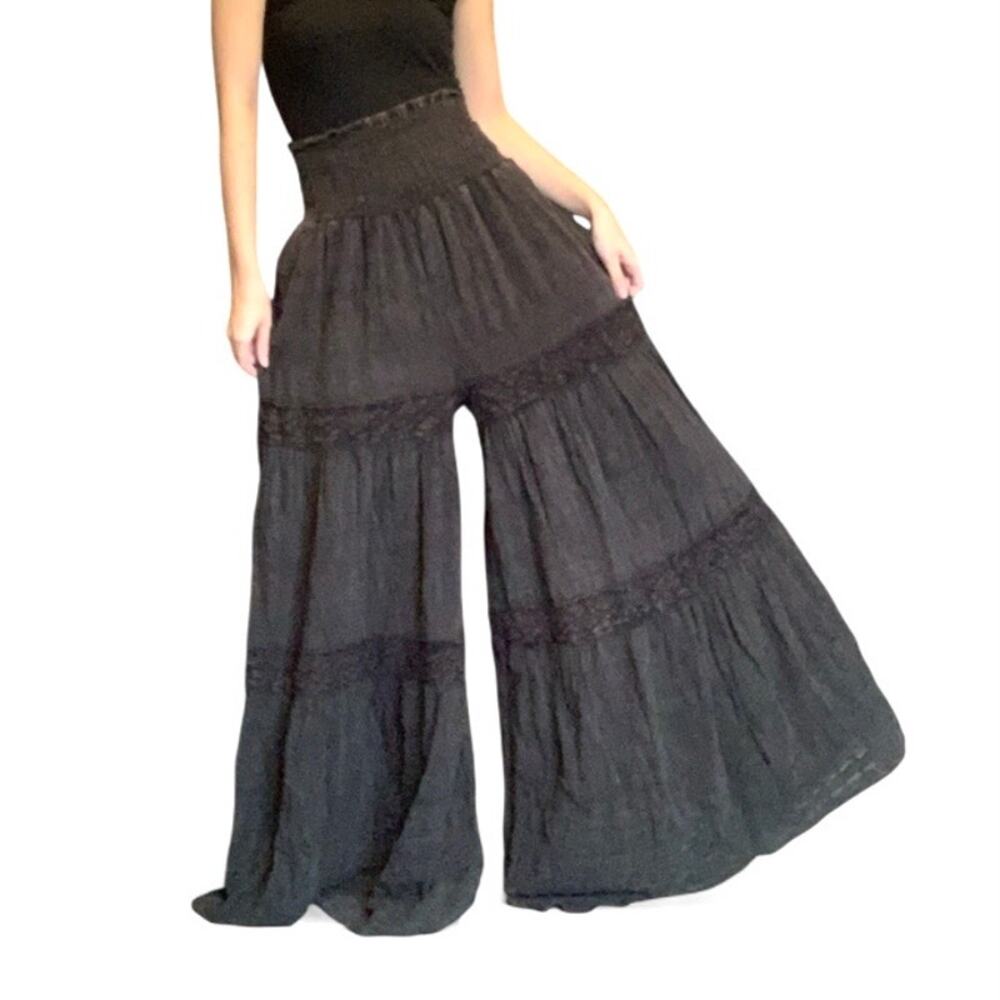 Oli & Hali Boho Washed Smocked Waist Wide Leg Flare Pants – Medium
